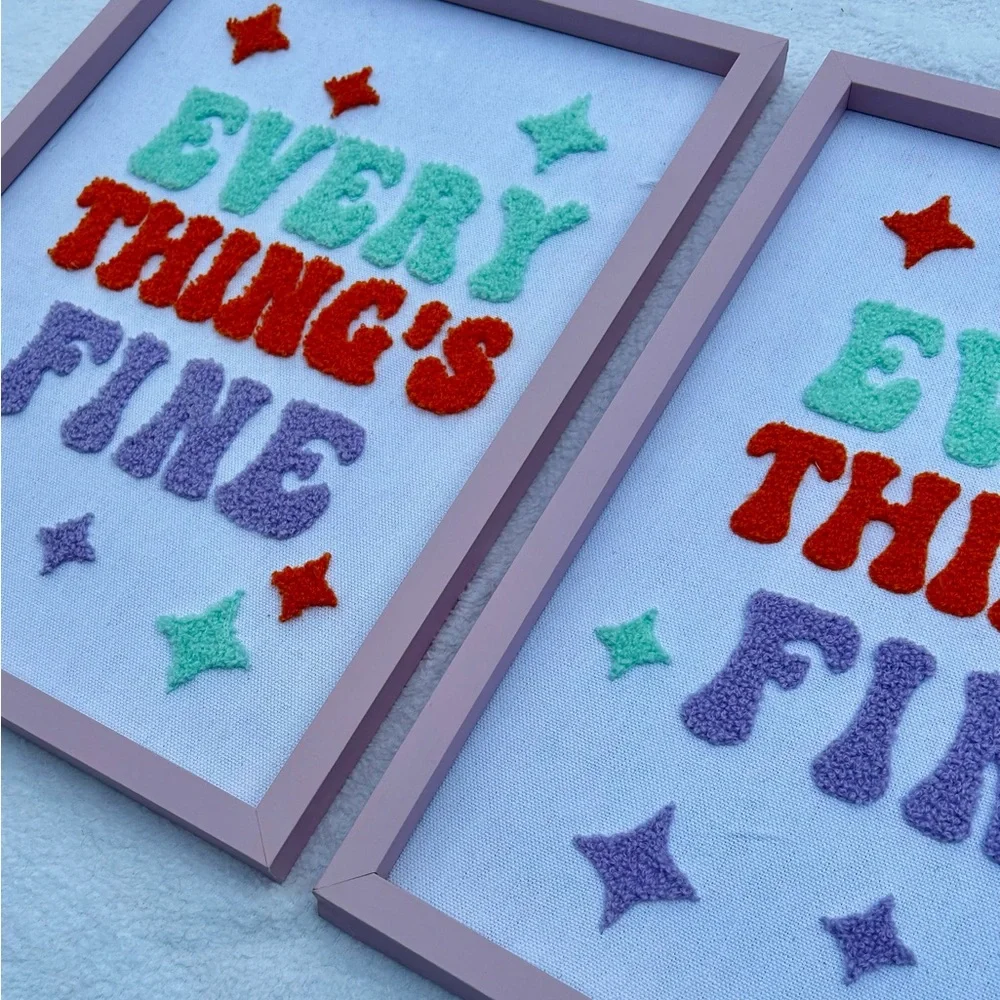 Everything’s Fine Embroidered Colorful Wall Art Decor 70’s Inspired Crocheted